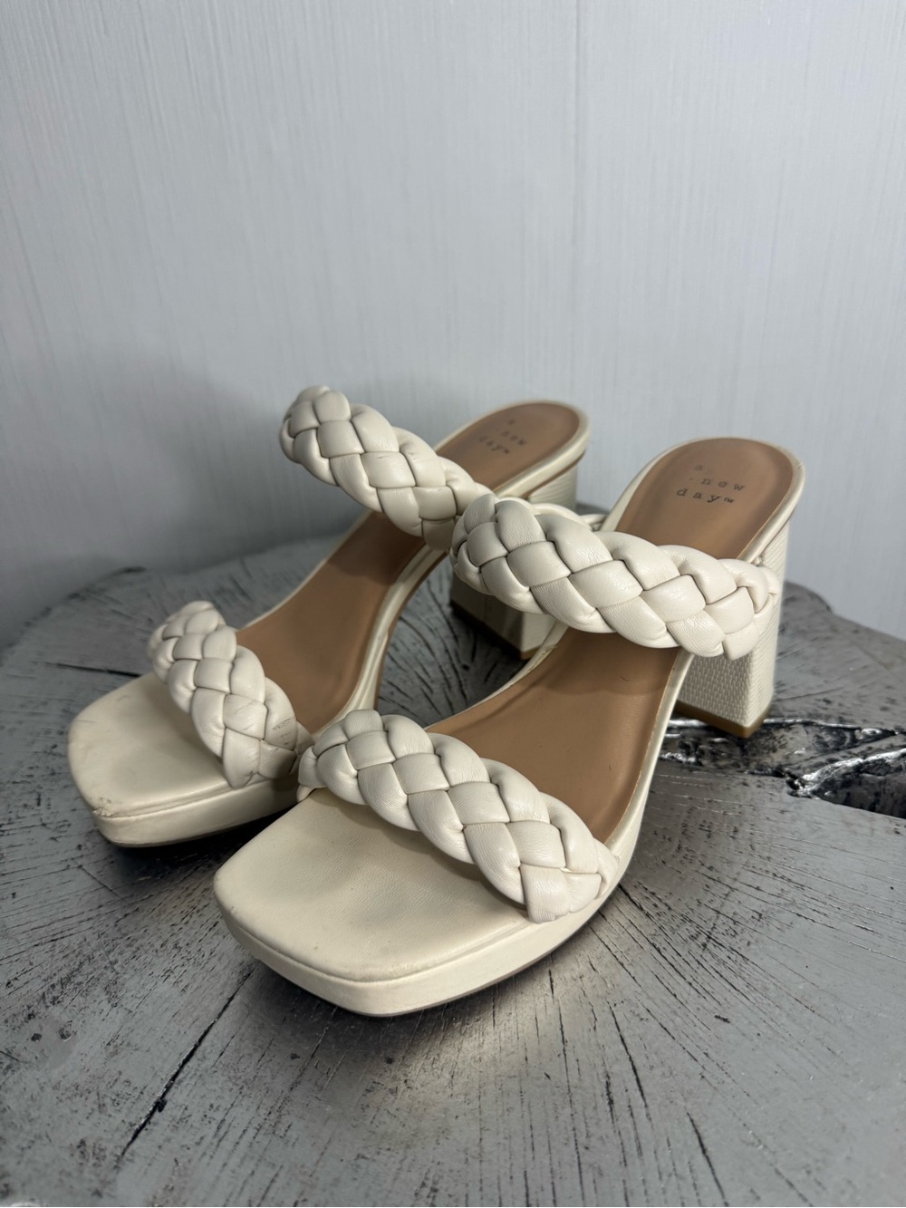 Target A New Day Braided Block Heel Sandals in Cream. 7.5.